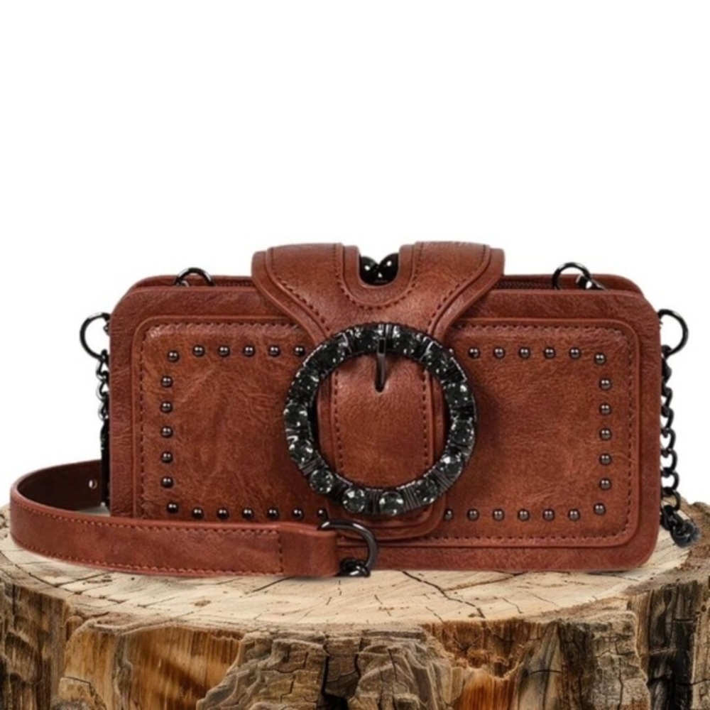 Elegant Tan Studded Shoulder Bag